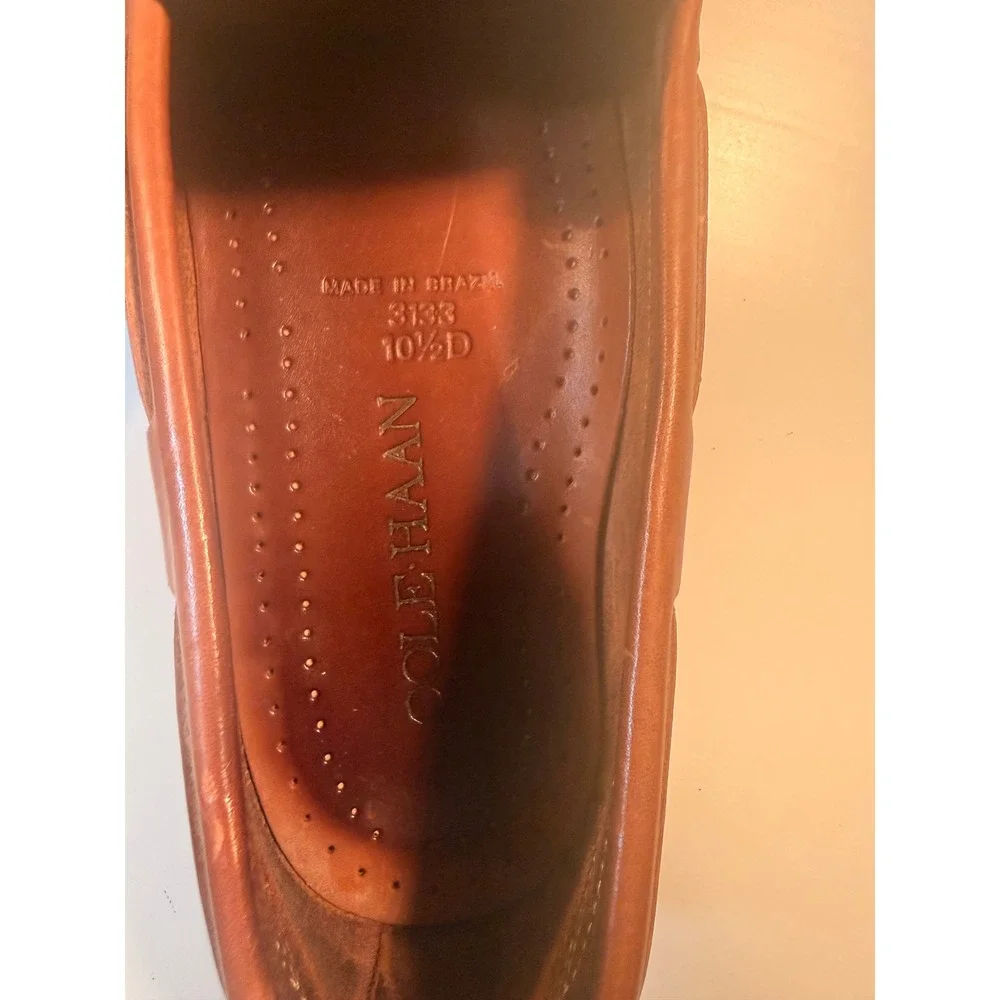 Cole Haan Mens 10.5 D Tan Leather Kiltie Tassel Loafers 3133 Made in Brazil